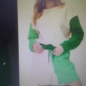 Luxury 2 pcs long-sleeve quilted fabric comfortable cozy loungewear NWT green